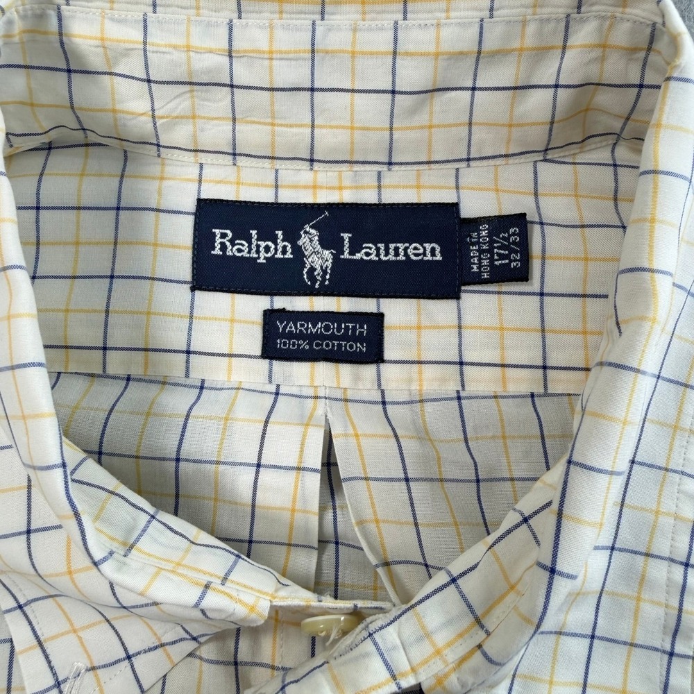 Ralph Lauren Yarmouth Shirt Mens 17.5 32/33 White Yellow Blue Check Button-down - Picture 3 of 9